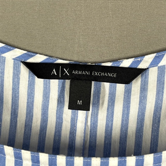Armani Exchange Shirt Womens Medium blue white designer pop pull over blouse - Picture 2 of 9